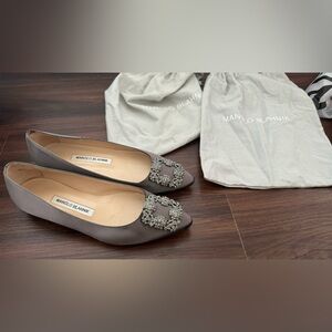 MANOLO BLAHNIK Satin Crystal Embellishments Flats